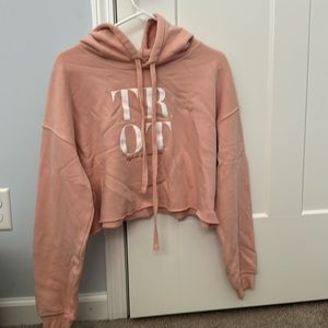 Simply Equestrian TROT cropped pink hoodie